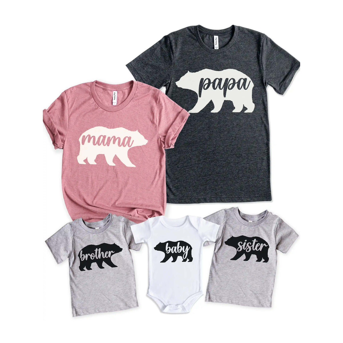 Mama Bear Papa Sister Brother Baby Cute Family Matching Shirts